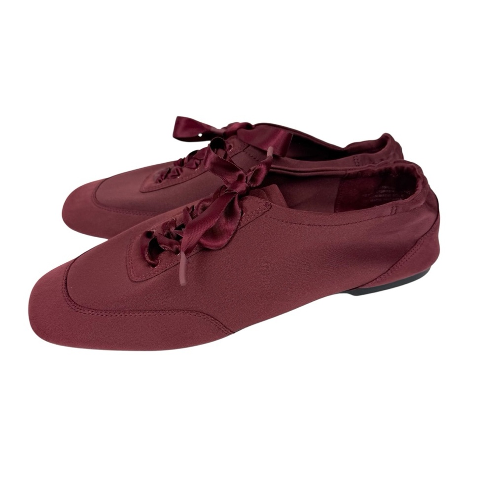 Women's Satin Ribbon Lace-Up Sneakers - Burgundy - Picture 8 of 13